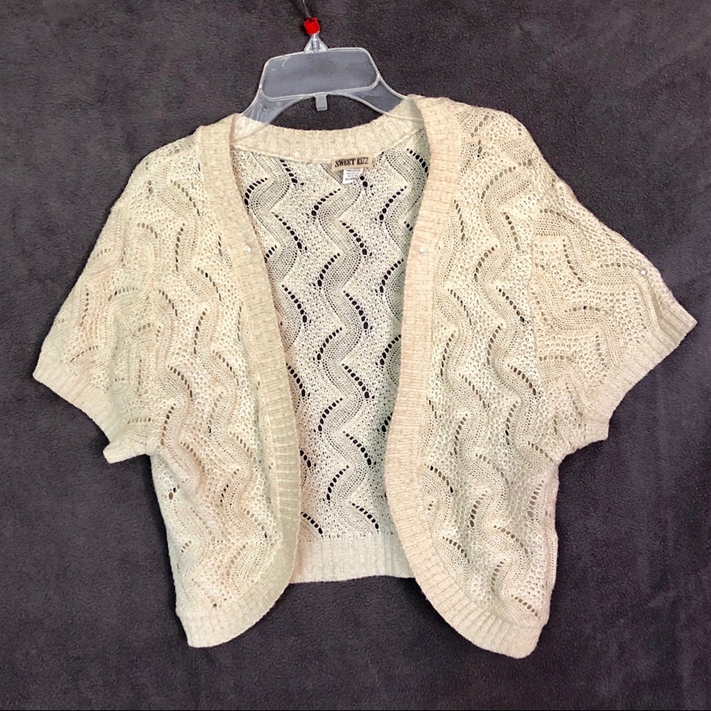 Sweet Kizz Beige Gold Sparkly Short Sweater Grl XL